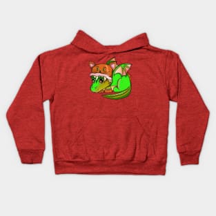 Cute Green Baby Dragon Wearing a Cat Hat Kids Hoodie